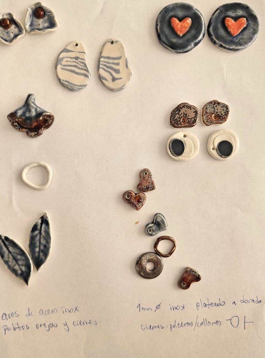 Working sheet of ceramic pieces with handwritten notes